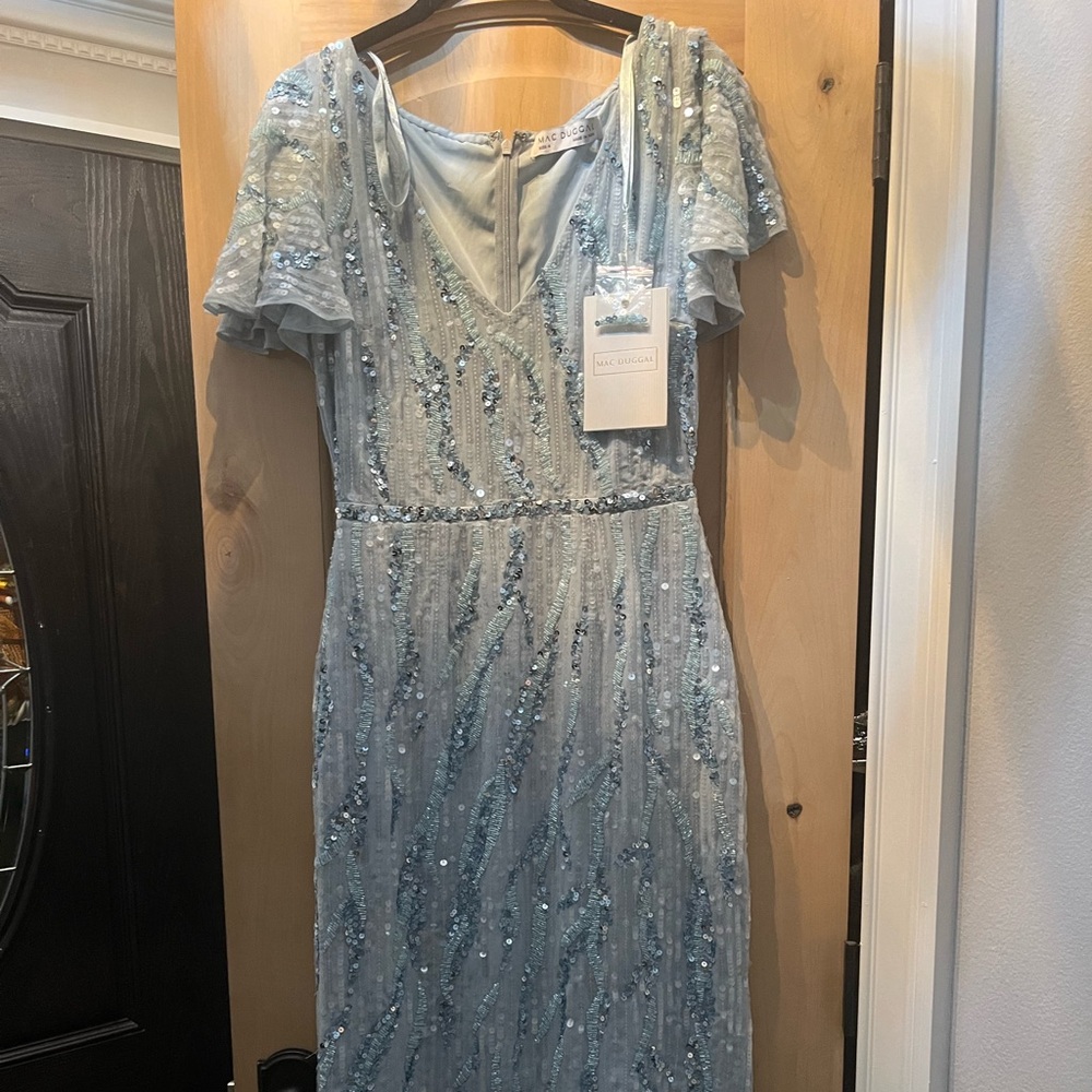 MacDuggal blue sequined evening gown -NWT
